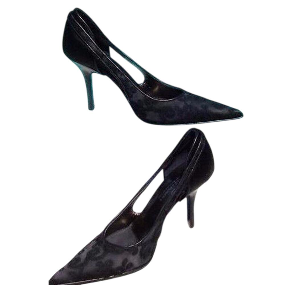Donald Pliner Black Embroidered Satin Silk Cut Outs Shoe Sleek Pump NWT $300 5.5